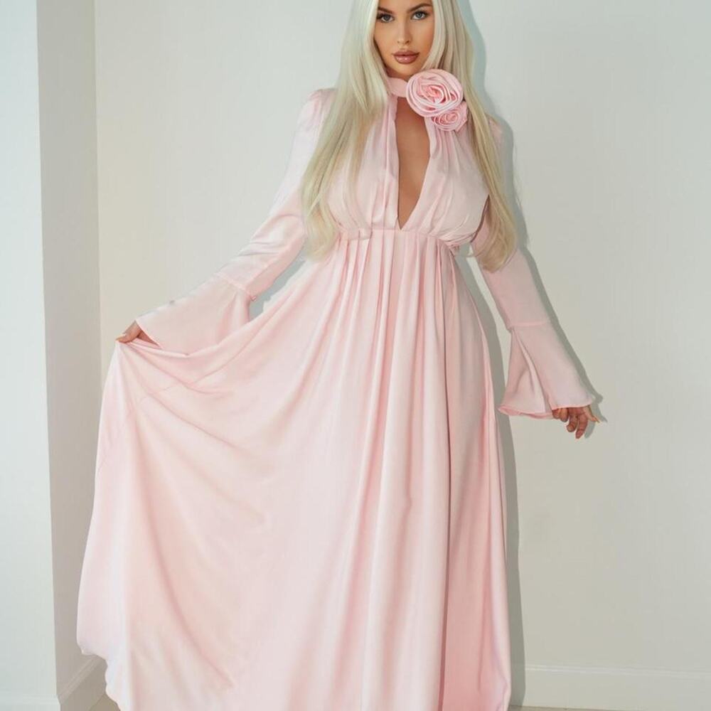 Pink floral maxi dress with